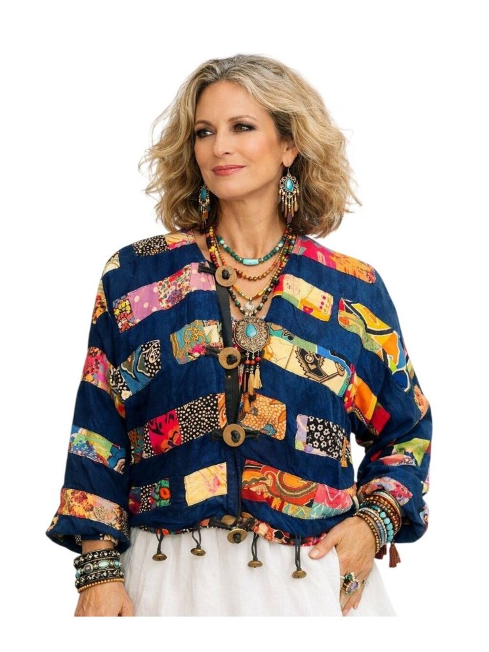 Vintage Mixed Print Boho Patchwork Nativewear Designs Artsy Jacket M Southwest
